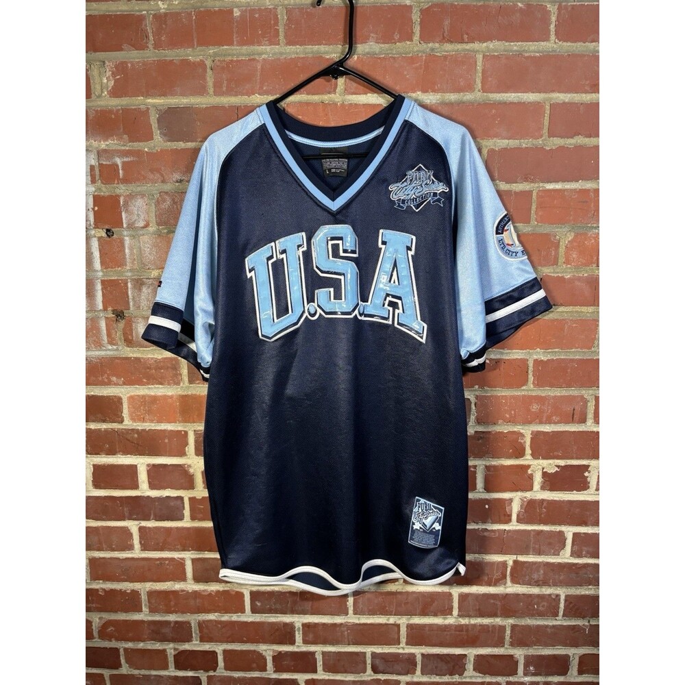 Vintage Y2K Limited Edition FUBU Athletics USA City Series Jersey Blue Large